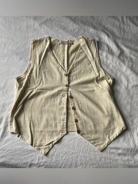 Native Cream Button-Front Women's Linen Vest